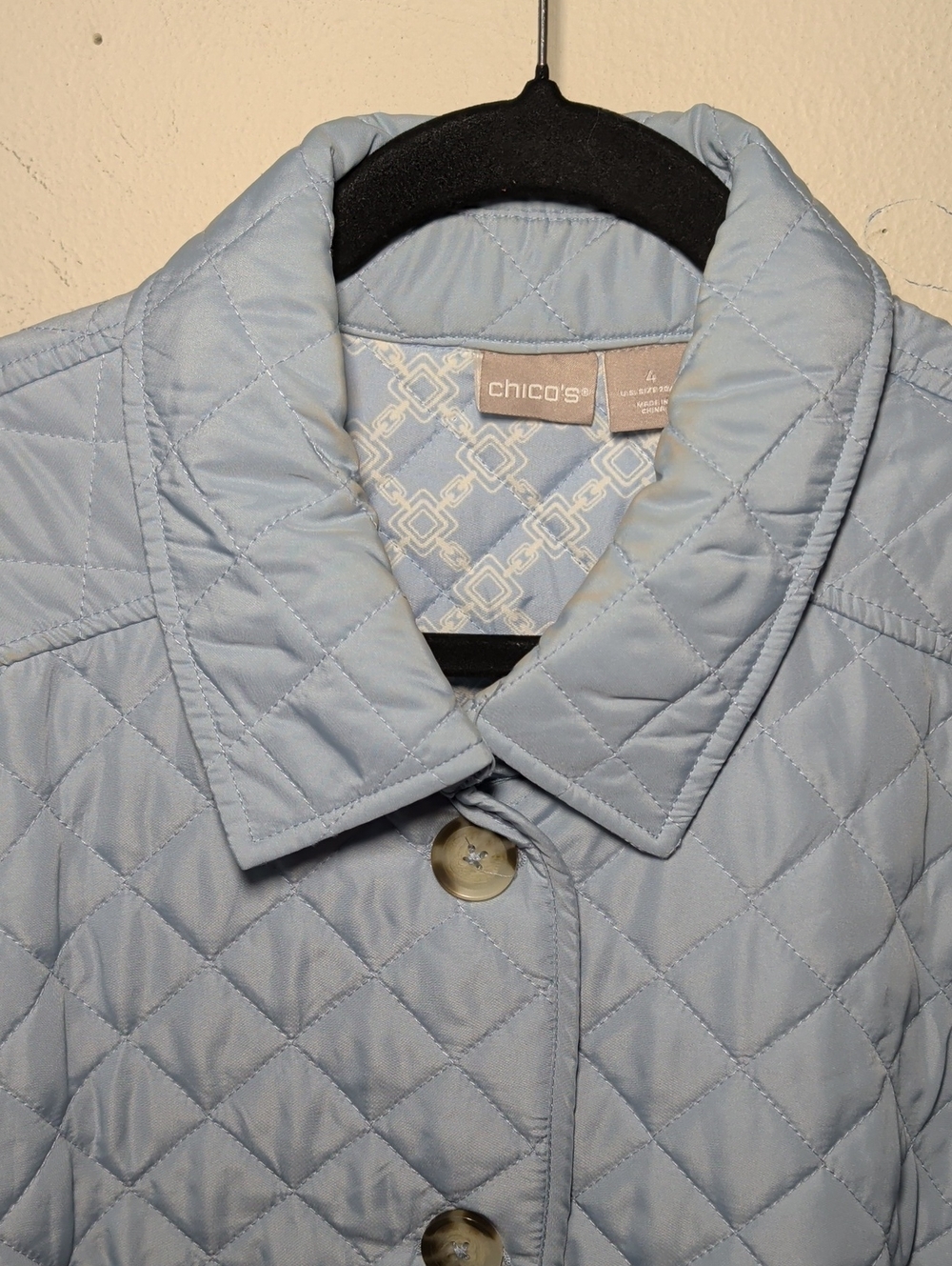 Chico's Lightweight Diamond-Quilted Coat Light Blue Button Front Women's 20-22 - Picture 3 of 6